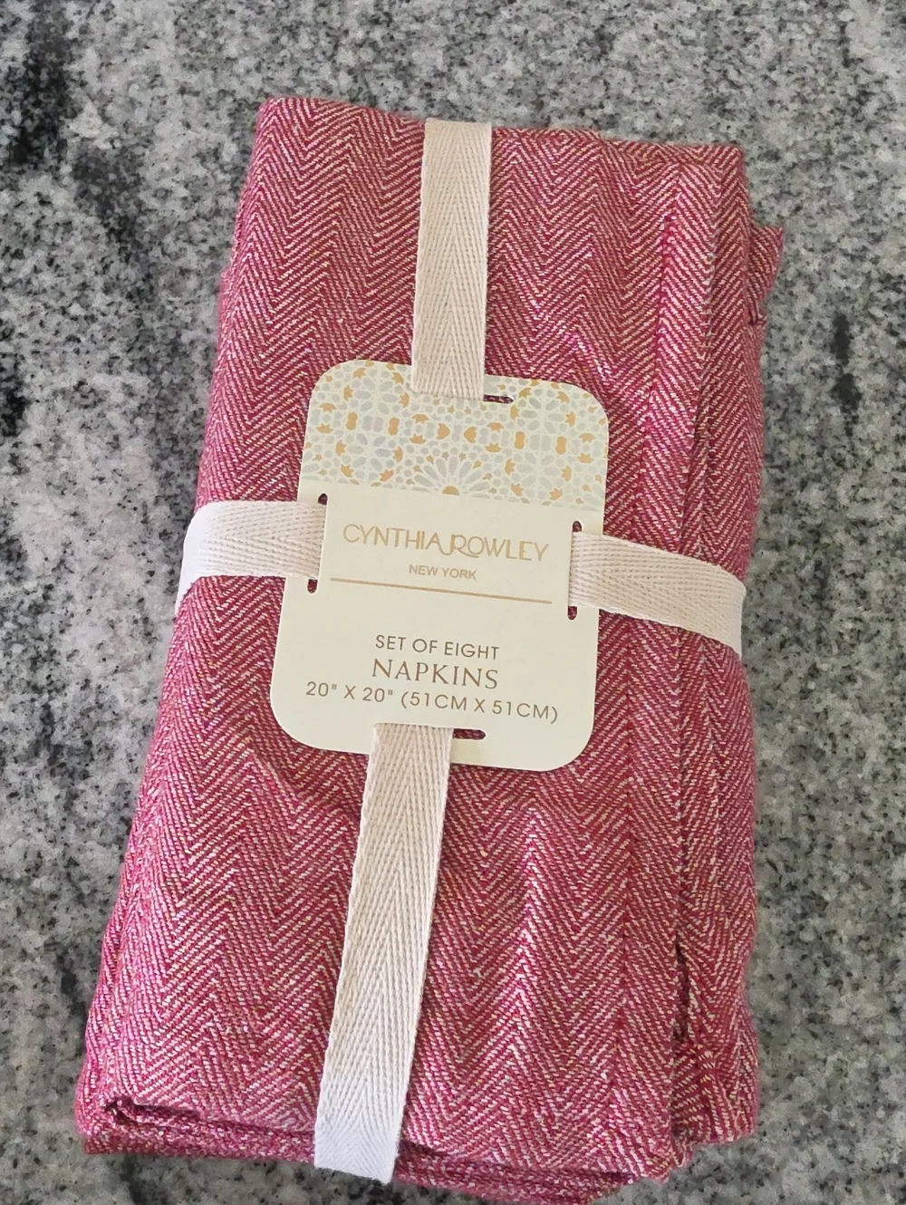 Cynthia Rowley Shimmery Red And Gold Herringbone Cloth Napkins